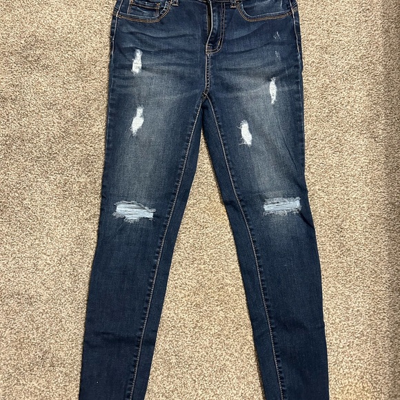 Wax Jean Women's Dark Blue Distressed Skinny Jeans - Picture 1 of 6